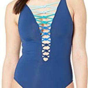 Bleu Lace-Up One-Piece Swimsuit